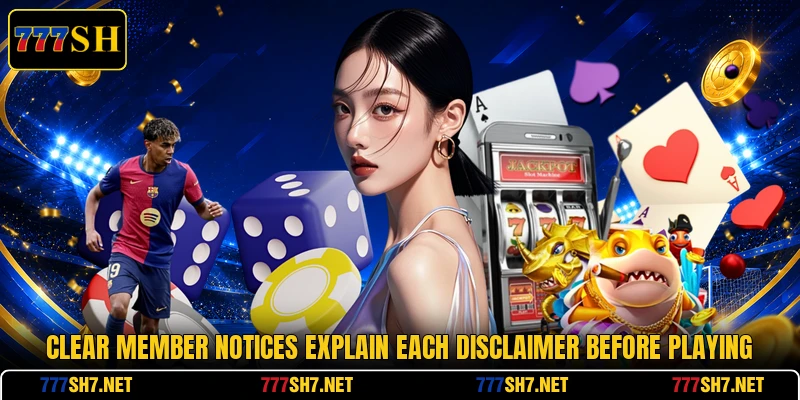 Clear member notices explain each disclaimer before playing