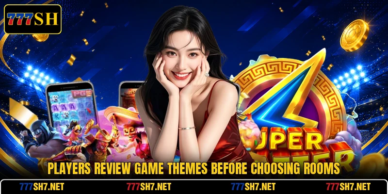 Players review game themes before choosing rooms Players review game themes before choosing rooms